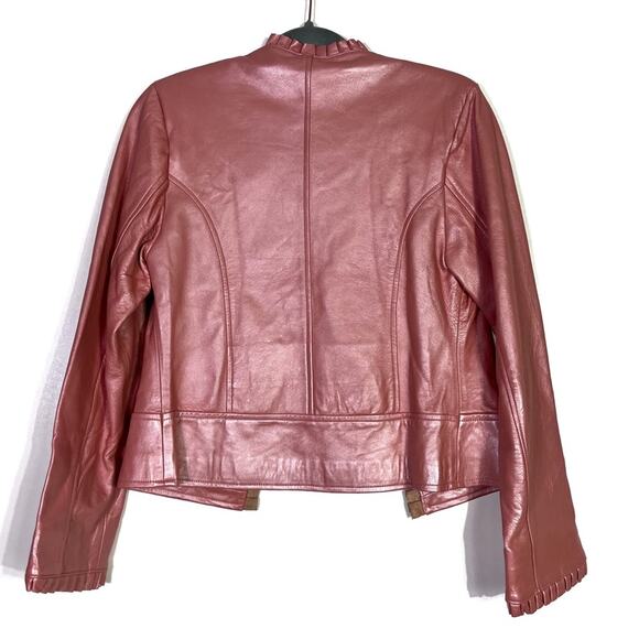 VTG Arella Leather and Sportswear Pink Coral Leather Open Front Jacket Small EUC - Picture 7 of 13